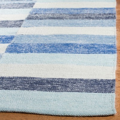 Southwestern Vibe Blue Stripe Handwoven Wool & Cotton Kids Rug 8'x10'