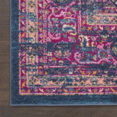 Floral Blue Synthetic 12' x 15' Easy-Care Rectangular Rug