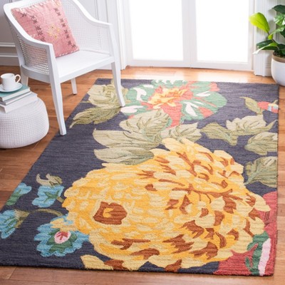 Handmade Black Floral Wool Tufted Area Rug
