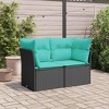 vidaXL Patio Sofa with Cushions - 2-Seater Outdoor Loveseat - Black Poly Rattan - Storage Function - Comfortable - UV-Resistant - 3 of 4