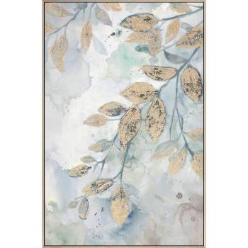 24" x 36" Leaf Textures Encaustic Textured Embellished Framed Wall Canvas Gold - Tyler & Finn