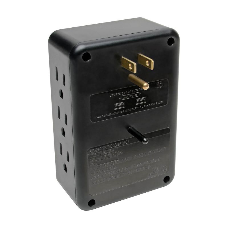 Tripp Lite Protect It!® 6-Outlet Side-Load Surge-Protector Wall Tap with 2 USB Charging Ports, 2 of 10