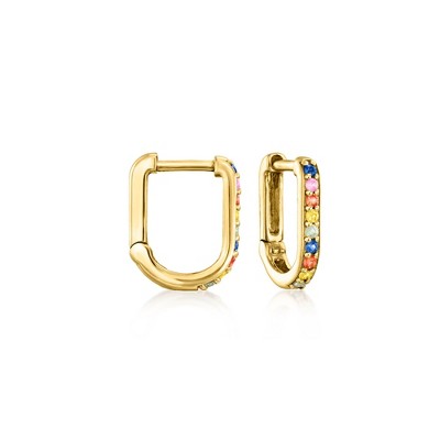 RS Pure by Ross-Simons 0.10 ct. t.w. Multicolored Sapphire Paper Clip Link Hoop Earrings in 14kt Yellow Gold