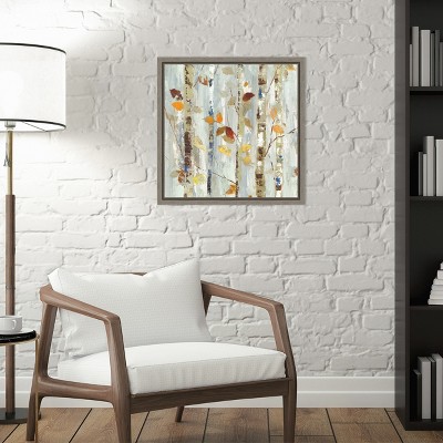 Autumn Petals Abstract Canvas Wall Art in Gray Frame