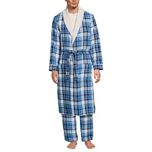 Lands' End Men's High Pile Fleece Lined Flannel Robe - 1 of 3