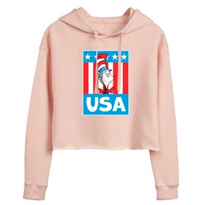 Women's - Dr. Seuss - Cat In The Hat USA Cropped Graphic Hoodie - 1 of 4