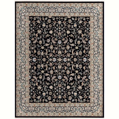 Navy Blue and Beige Floral Synthetic 8x10 Area Rug