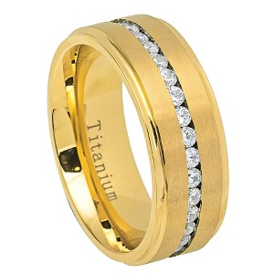 Jewelry Avalanche Mens Gold Titanium CZ Eternity Wedding Band, Comfort-fit, 8mm - 1 of 4