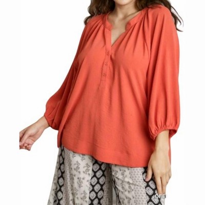 Women's Raglan Sleeve High Low Hem Blouse - PLUS - umgee