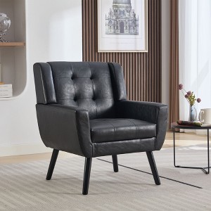 CAVINAS Accent Chairs for Bedroom, Modern Soft Leather Material Ergonomics Accent Chair Living Room Chair, with Black Legs For Indoor Home-PU - 1 of 4