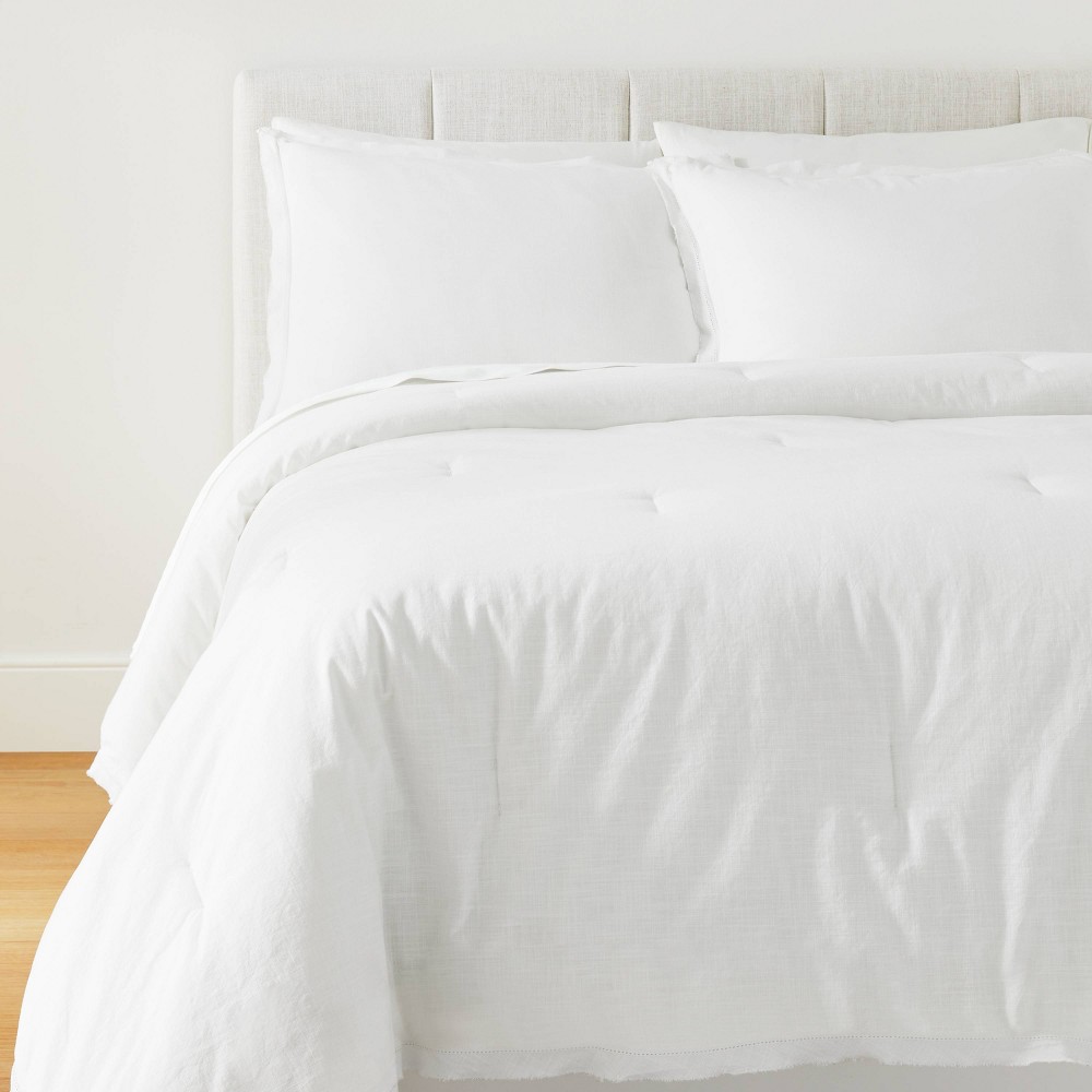 King Raw Edge Hemstitch Cotton Slub Comforter & Sham Set White