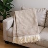 HomeRoots 55" X 70" Camel Cotton Blend Woven Plush Throw Blanket with Fringe - 2 of 4