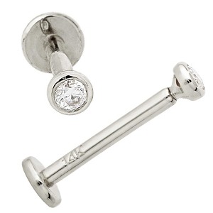 Jewelry Avalanche Unisex 14K Gold Bezel Set 2mm Moissanite Labret Studs, Monroe, Lip Ring, 16G - 1 of 4
