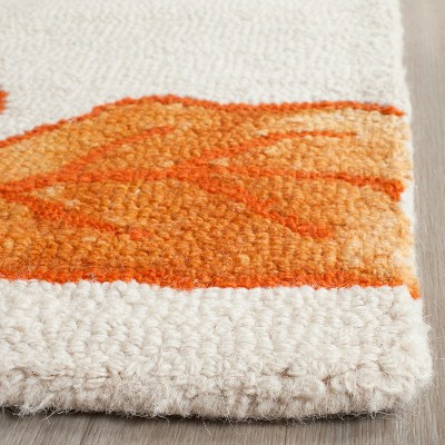 Ivory and Orange Hand-Tufted Wool Floral Area Rug 3' x 5'