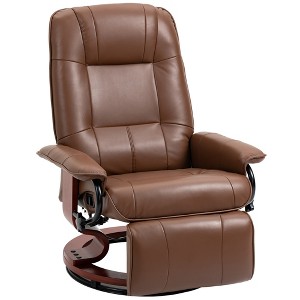 Faux Leather Manual Recliner, Adjustable Swivel Lounge Chair with Footrest, Armrest and Wrapped Wood Base for Living Room - 1 of 4