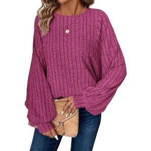 Womens Batwing Long Sleeve Shirts Fall Fashion Crewneck Tunic Tops Dressy Casual Loose Fit Lightweight Sweaters - 1 of 4