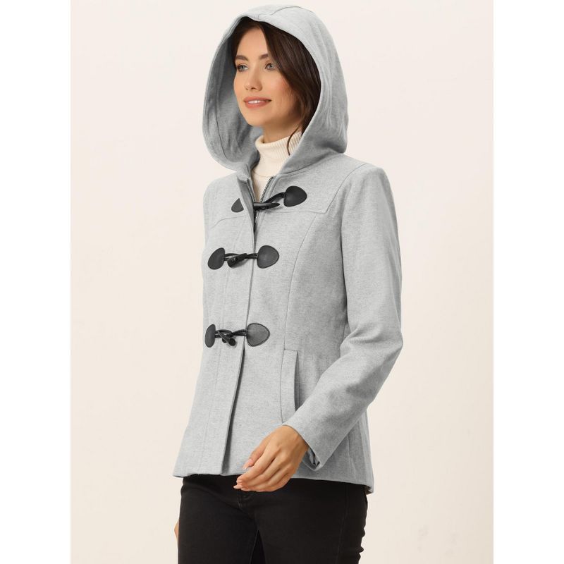 Allegra K Women's Casual Winter Outwear Hooded Button Toggle Duffle Coat, 3 of 6