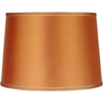 Springcrest Sydnee Satin Orange Medium Drum Lamp Shade 14" Top x 16" Bottom x 11" Slant x 11" High (Spider) Replacement with Harp and Finial