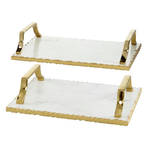 18 in. x 12 in. Gold Rectangle Alligator Faux Leather Decorative Serving  Tray with Handles 72FTC2GFFA1 - The Home Depot