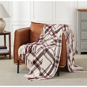Truly Soft 50"x70" Plaid Chenille Burgundy/Ivory Throw Blanket - 1 of 4
