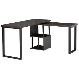 HOMCOM 55" 360° Rotating Corner L-Shaped Computer Desk with Storage Shelves, Home Office Study Writing Workstation Modern Space-Saving Design - 1 of 4