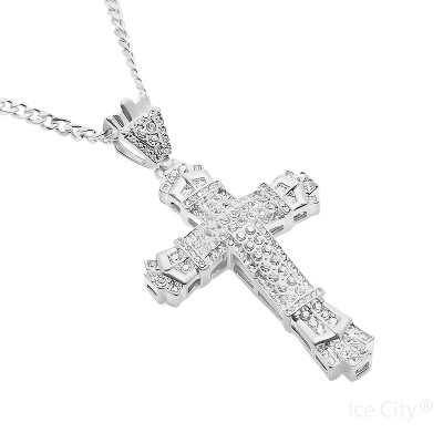 H&J Jewelry Men's 925 Sterling Silver Icy CZ 3D Praying Cross Pendant, Gold Plated Or Silver, SP134