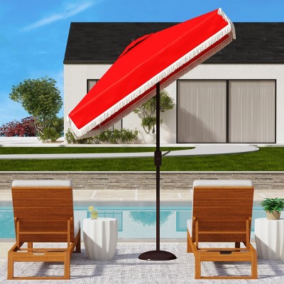 Milan Red Fringe 7.5' Square Crank Umbrella