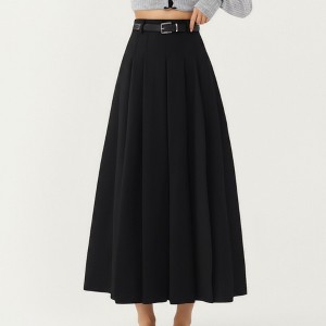 Anna-Kaci Women's High Waist Pleated Maxi Skirt with Belted Waist and Flowing Tailored Silhouette - 1 of 4