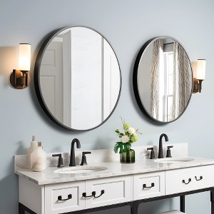 Dovelina Round Aluminum Framed Bathroom Vanity Mirror Hanging Mirror（Set of 2) - 1 of 4