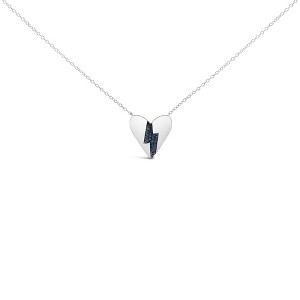 Haus of Brilliance Silver Blue Diamond Broken Heart Pendant Necklace - 1 of 4