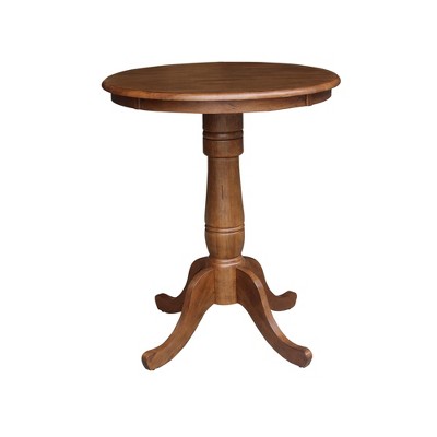 Distressed Oak Round Extendable Bar Height Pedestal Table