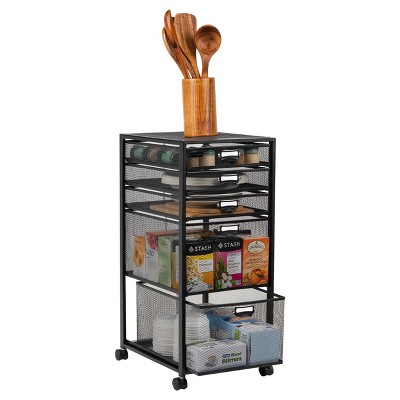 Black Mesh Rolling File Cabinet with 5 Drawers
