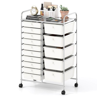 Costway 15-Drawer Trolley with Chrome Plated Metal Frame & Lockable Universal Wheels White/Black/Clear/Multicolor