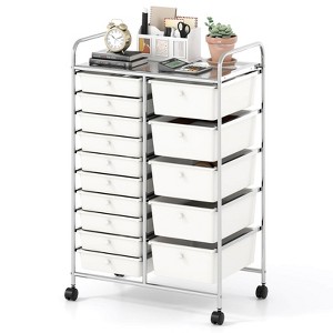 Costway 15-Drawer Trolley with Chrome Plated Metal Frame & Lockable Universal Wheels White/Black/Clear/Multicolor - 1 of 2