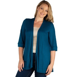 Plus Elbow Length Sleeve Open Front Cardigan - 24seven Comfort Apparel™ - 1 of 4