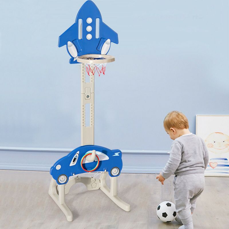 Costway 3-in-1  Kids Basketball Hoop  Adjustable Height Playset w/ Balls Blue, 2 of 11