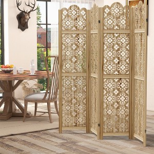 MAYEERTY 63*67 in Wood Room Divider Folding Privacy Screen Freestanding Partition for Indoor, 4-Panels, Brown - 1 of 4