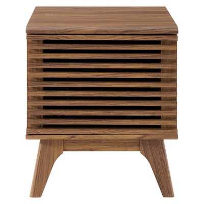 Walnut Mid-Century Modern Vinyl Record Display Stand with Hinged Door