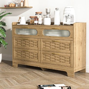 Dresser For Bedroom With 6 Drawers, Double Dresser With Charging Station, Rattan Chest Of Drawers, Tall Dresser With Drawers - 1 of 4