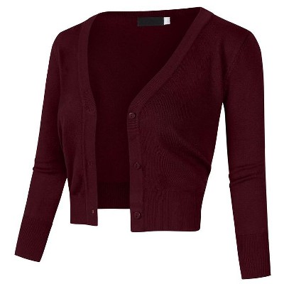 Women Solid Button Down 3/4 Sleeve Cropped Bolero Cardigan Sweater