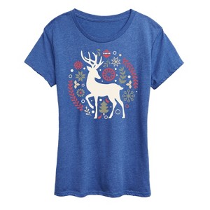 Women's - Instant Message - Scandinavian Christmas Deer Short Sleeve Graphic T-Shirt - 1 of 4
