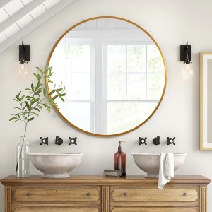 Wooakway Round Metal Decorative Wall Mirror Bathroom Mirror Wall Mount Accent Mirror Wall Decor for Bedroom Living Room - 1 of 4