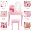 Kids Vanity Desk with Mirror Lighting, Drawers, 3 Adjustable Light Modes, Wooden Princess Makeup Table for Girls, Pink - 3 of 4