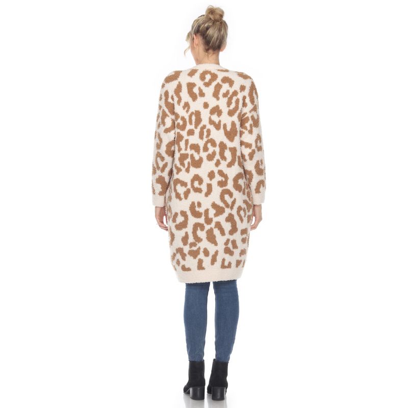 Women's Leopard Print Open Front High Pile Fleece Coat - White Mark, 4 of 6