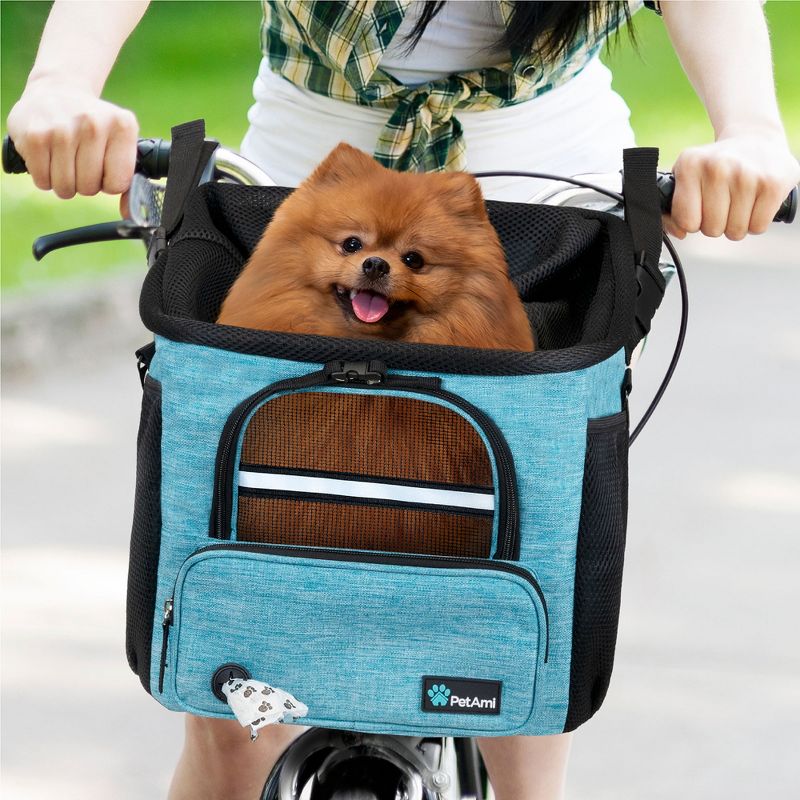 PetAmi Dog Bike Basket, Soft-Sided Ventilated Carrier Backpack, Pet Bicycle Handlebar Puppy Cat Kitten, Car Booster Seat Safety Strap, 3 of 10
