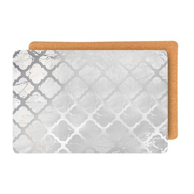 Trellis Silver Marble Vinyl Rectangle Placemats Set of 2