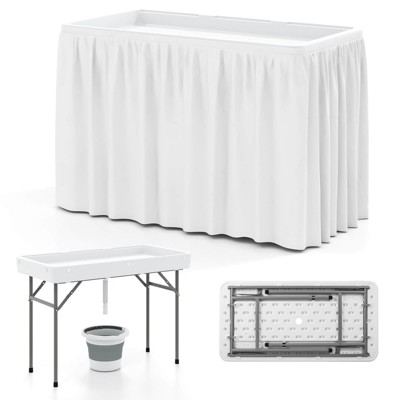 Costway 4 Foot Ice Cooler Folding Table Outdoor Portable Ice Bin Table with Large Sink