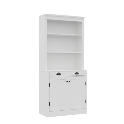 71" Tall 5-Tier Bookcase with 2 Doors & 1 Drawer, Adjustable Shelf Wooden Storage Cabinet for Living Room, Home Office