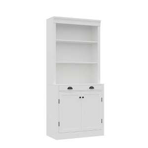 71" Tall 5-Tier Bookcase with 2 Doors & 1 Drawer, Adjustable Shelf Wooden Storage Cabinet for Living Room, Home Office - 1 of 4