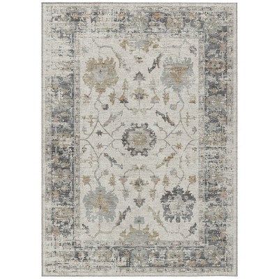 Ivory And Gray Floral Washable Indoor Outdoor Area Rug